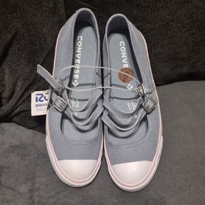 Converse Women's Gray and Pink Canvas Mary Jane Sneakers